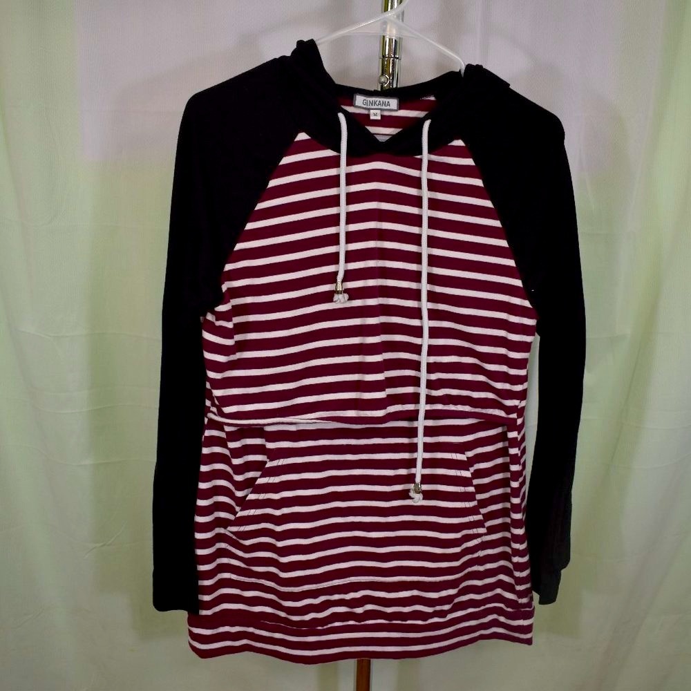 Ginkana Nursing Hoodie Medium Black Red Stripped